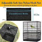 Pet bird cage night cover with roll up front panel and mesh window