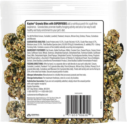 Kaytee pet bird treats bag showing spinach and kale ingredients