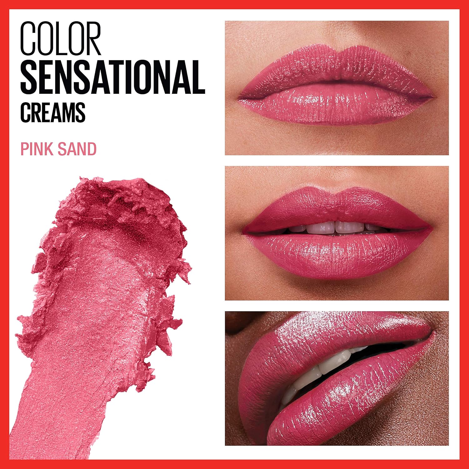Maybelline Color Sensational moisturizing pink lipstick cap and base packaging