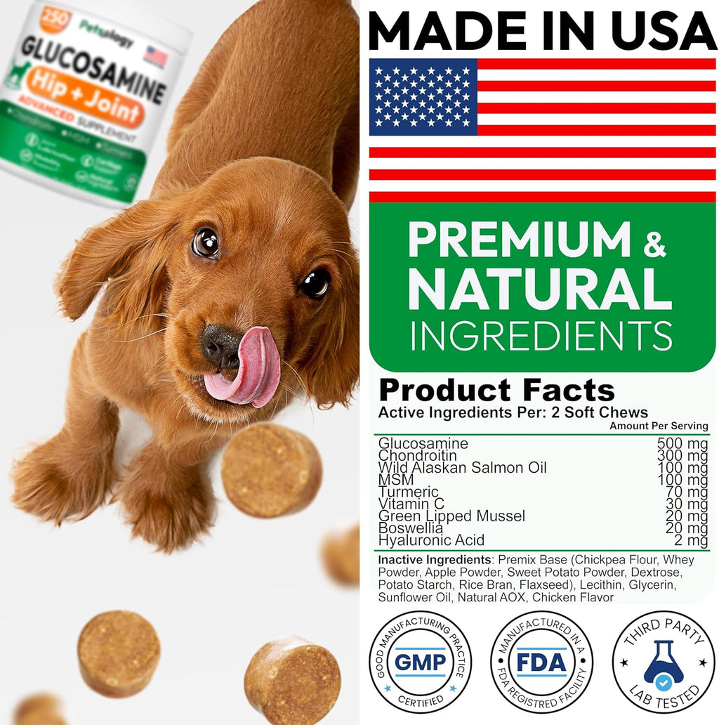 Petsology glucosamine soft chews dosage instruction graphic