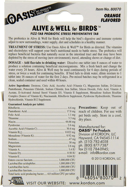 Oasis bird stress preventative effervescent water dissolving tablets