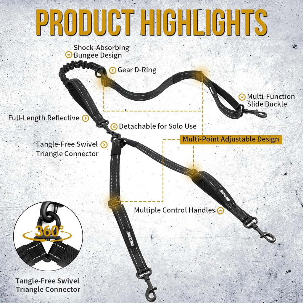 Detailed view of the four comfortable EVA padded handles on the OneTigris heavy-duty dual leash.