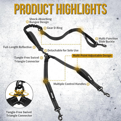 Detailed view of the four comfortable EVA padded handles on the OneTigris heavy-duty dual leash.