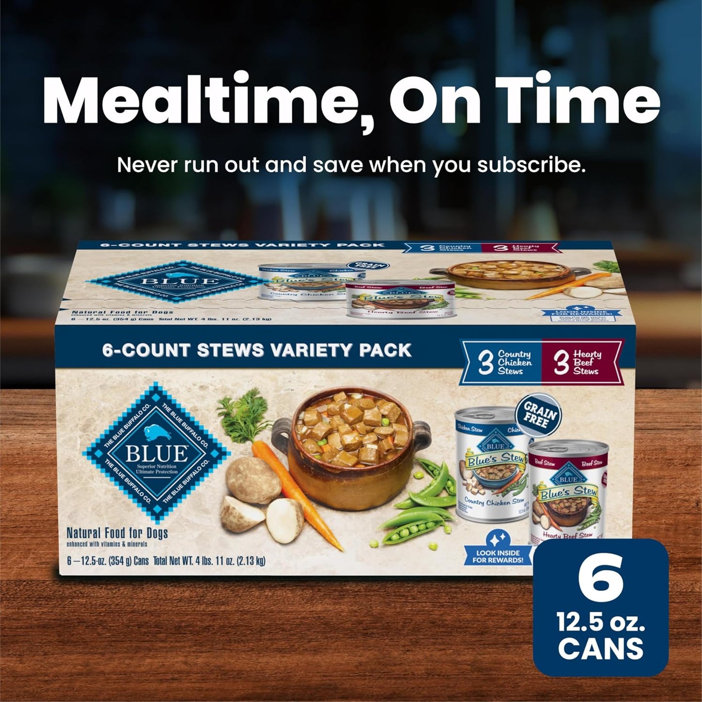 Blue Buffalo Blue's Stew Variety Pack Hearty Beef & Country Chicken Stew Natural Grain Free Wet Dog Food with Real Meat in Thick Savory Gravy, Natural Ingredients, 12.5-oz Cans (6 Count) - Image 10