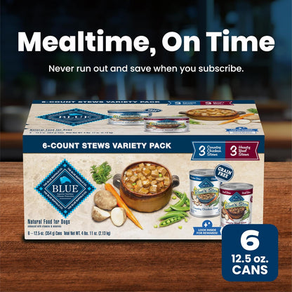 Blue Buffalo Blue's Stew Variety Pack Hearty Beef & Country Chicken Stew Natural Grain Free Wet Dog Food with Real Meat in Thick Savory Gravy, Natural Ingredients, 12.5-oz Cans (6 Count) - Image 10