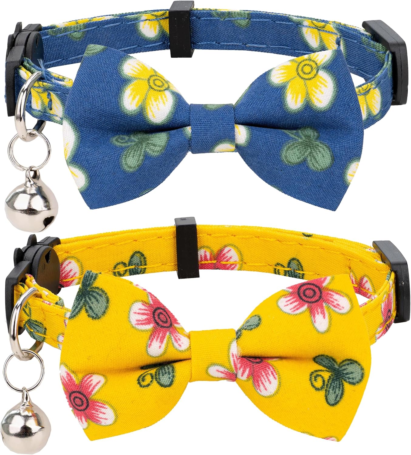 Gyapet breakaway cat collar flower blue and yellow pack front view on pet