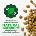 Back panel of Greenies cat treats tub showing feeding guidelines and ingredients