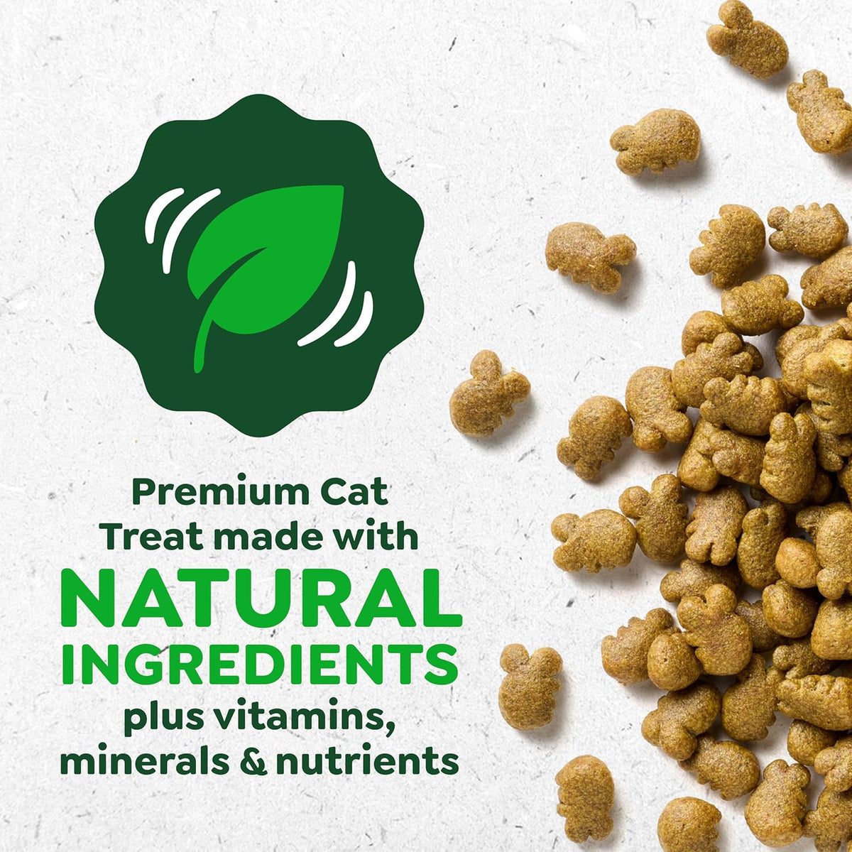 Back panel of Greenies cat treats tub showing feeding guidelines and ingredients