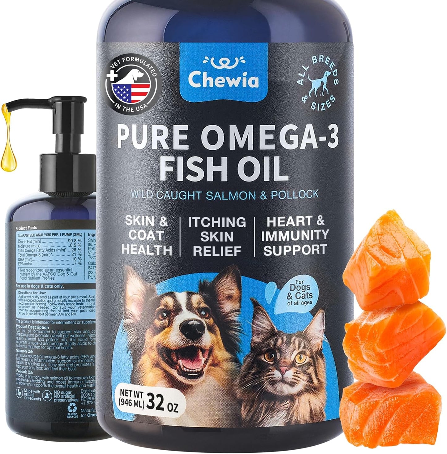 Chewia Pure Omega 3 Fish Oil for dogs and cats front view bottle