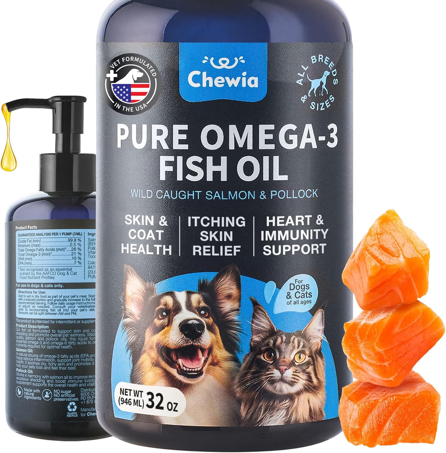 Chewia Pure Omega 3 Fish Oil for dogs and cats front view bottle