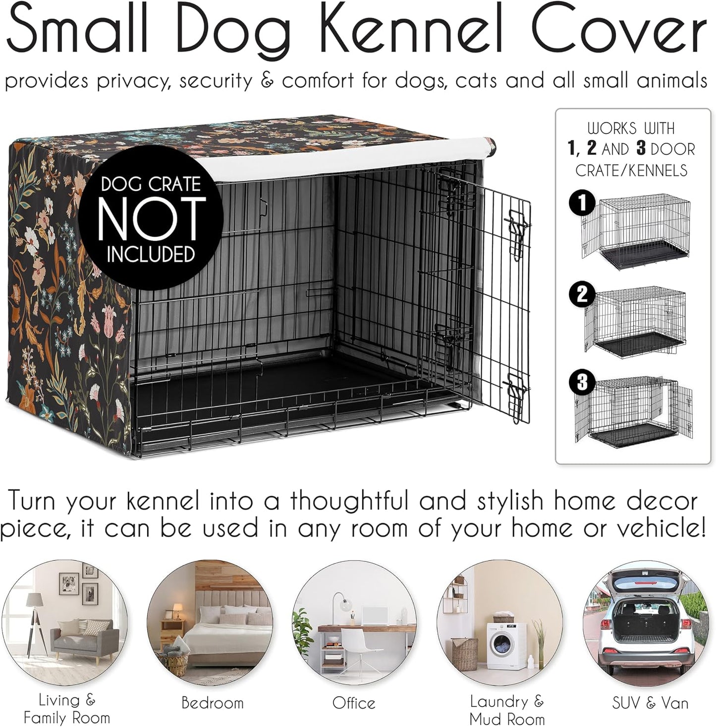 Side view of floral boho dog cage cover by Sweet Jojo Designs