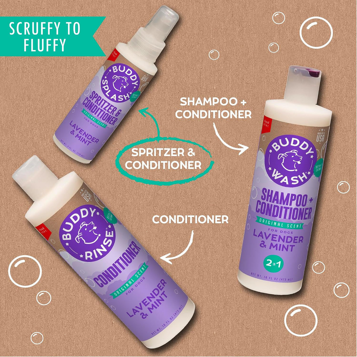 Professional grooming spray for dogs by Buddy Biscuits