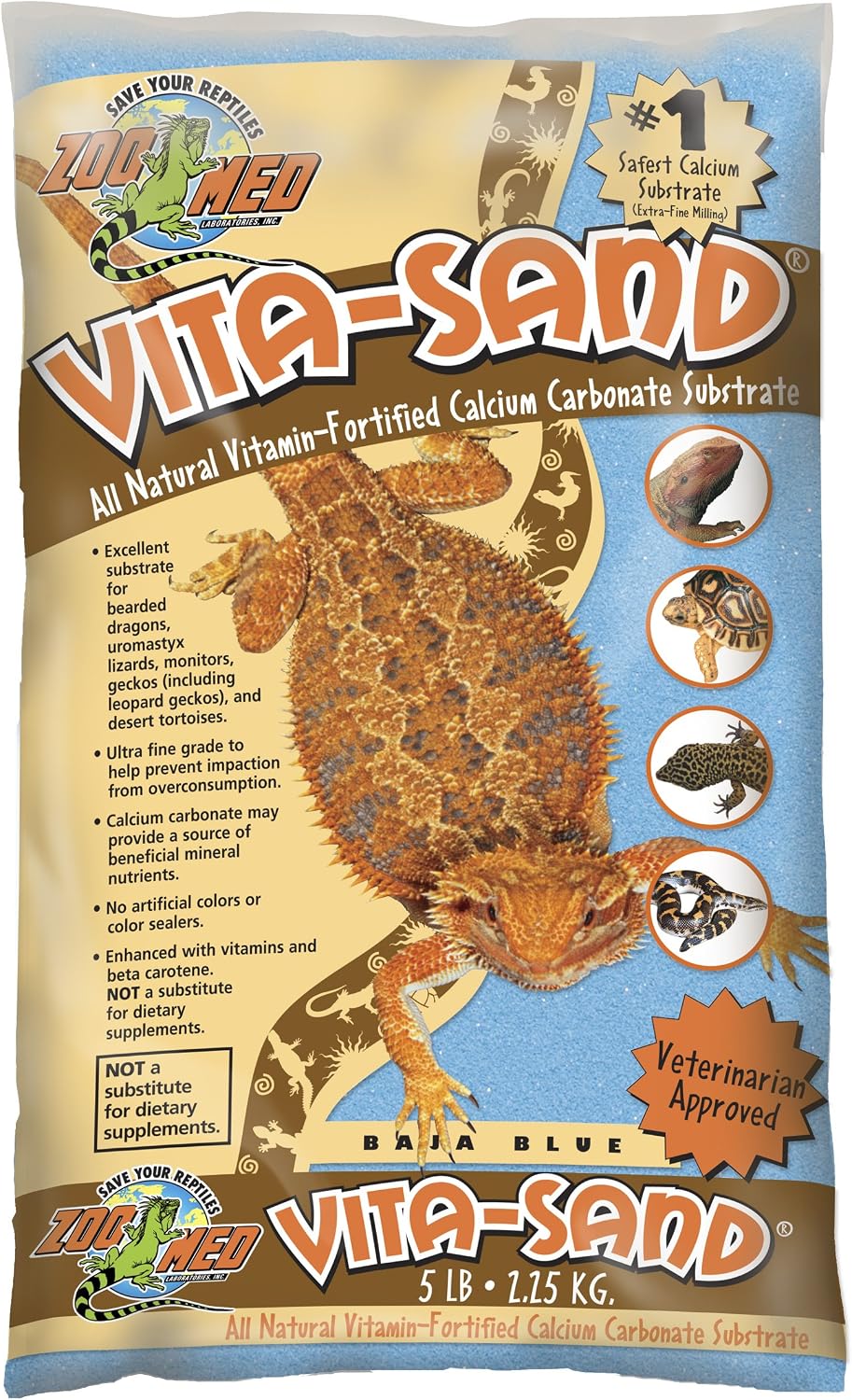 Zoo Med Vita Sand Blue 5 Pounds front view packaging