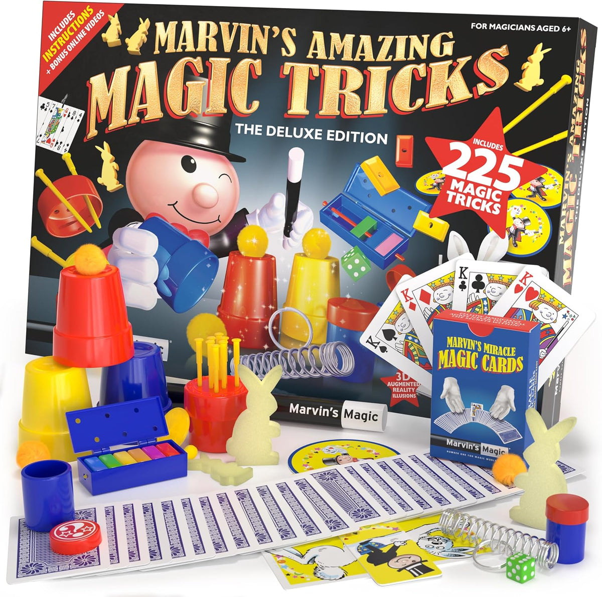 Marvin's Magic Kids Magic Set front view of deluxe packaging showcasing 225 illusions kit.