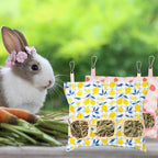 Lesnala 2pcs Bunny hay feeder Rabbit hay feeder bag Hanging guinea pig hay bag Large capacity cotton canvas fabric hay bag for Rabbits Bunny Chinchillas Hamsters and Other Small Pets(3 Holes,2 styles) - Image 4