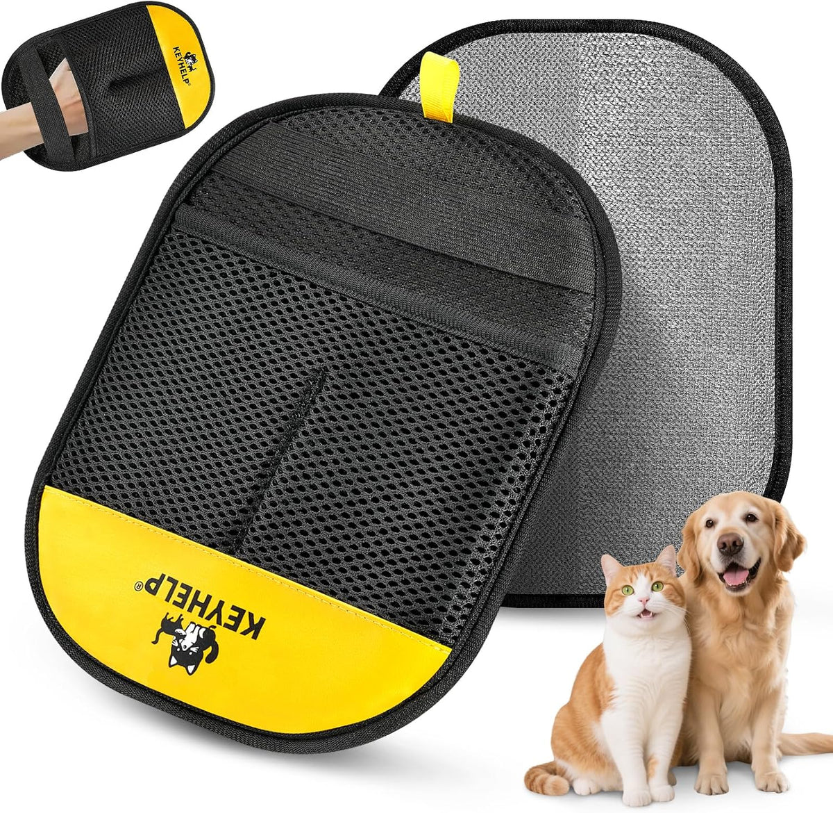 KEYHELP pet hair removal glove front view showing electrostatic palm