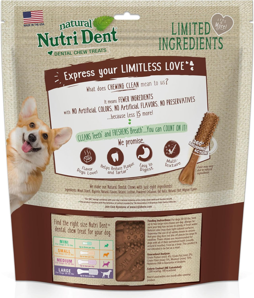 Nylabone Nutri Dent Dog Dental Chews - Natural Dog Teeth Cleaning & Breath Freshener - Dental Treats for Dogs - Filet Mignon Flavor, Large (20 Count) - Image 9