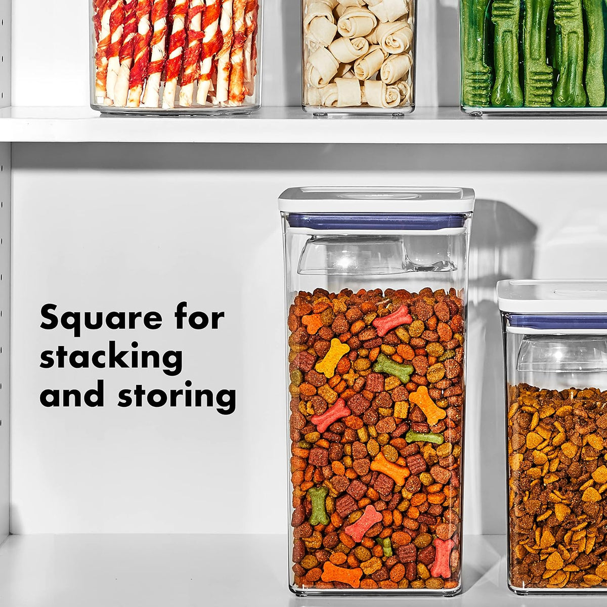 Side profile of OXO 6.0 quart clear pet food container