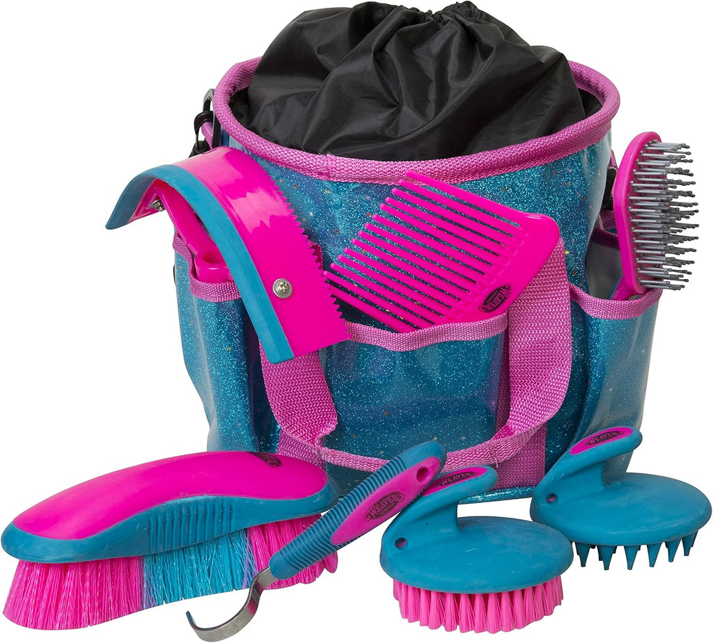 Assortment of seven horse grooming brushes and tools included in kit