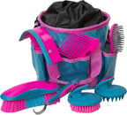 Assortment of seven horse grooming brushes and tools included in kit