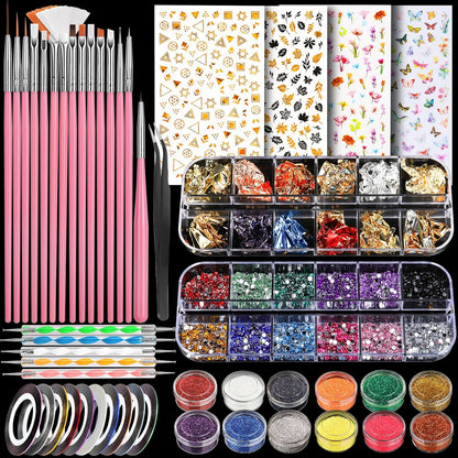 Teenitor nail art brushes and tools kit showing pink handles and full accessories collection front view