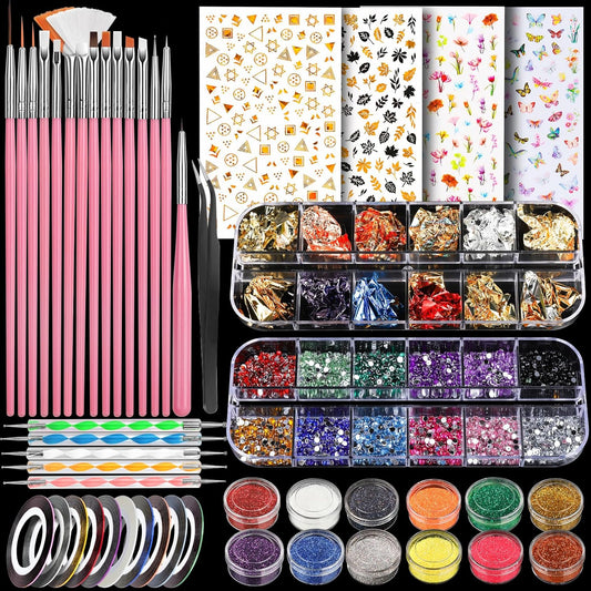 Teenitor nail art brushes and tools kit showing pink handles and full accessories collection front view