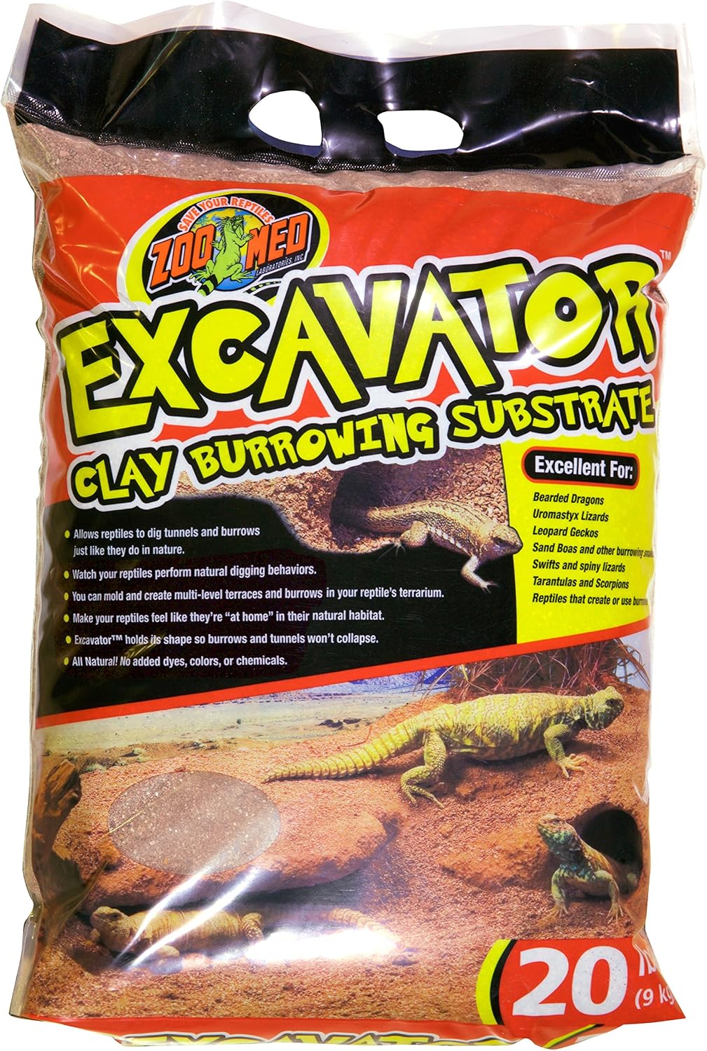 Zoo Med Excavator Clay Burrowing Substrate front view bag packaging