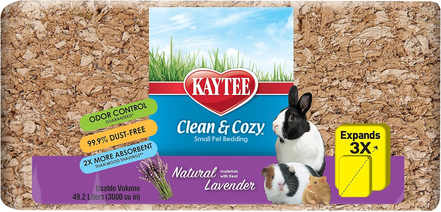 Kaytee lavender bedding showing expansion volume
