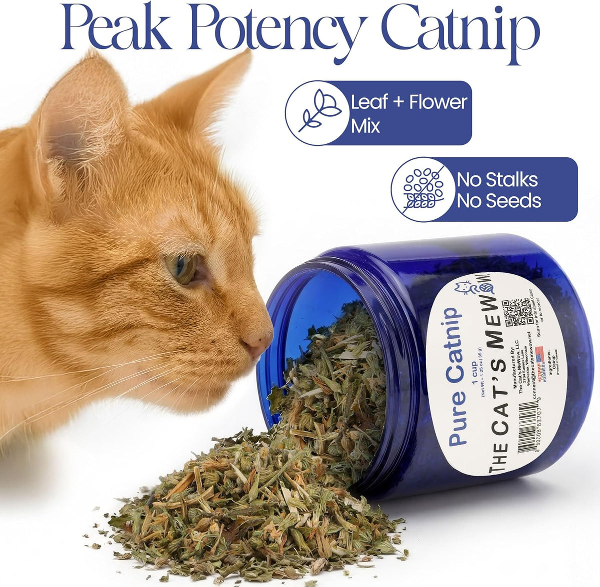 North American grown premium catnip in light blocking resealable container