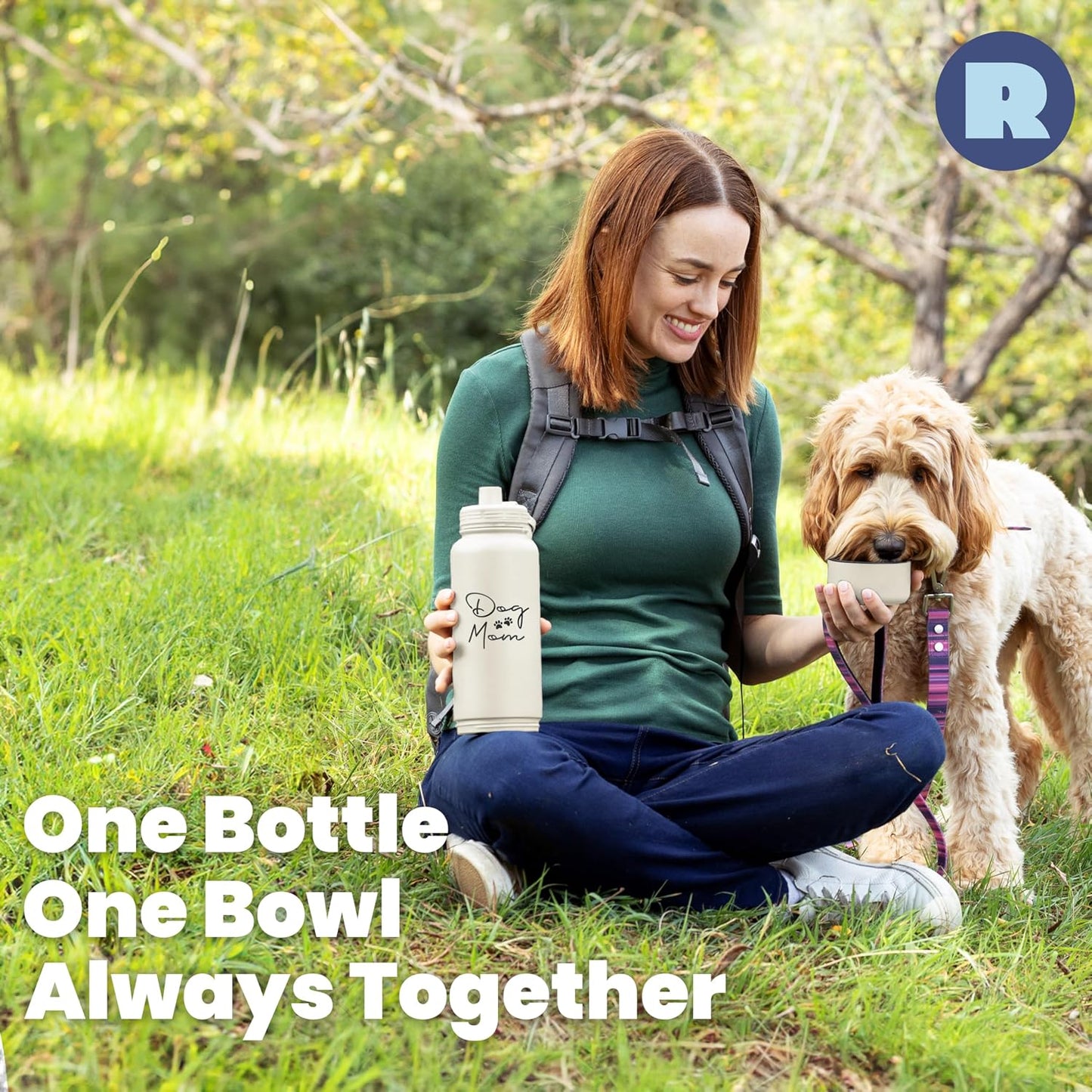 Multi functional pet parent gift item showing the full assembly of the thirty two ounce bottle.