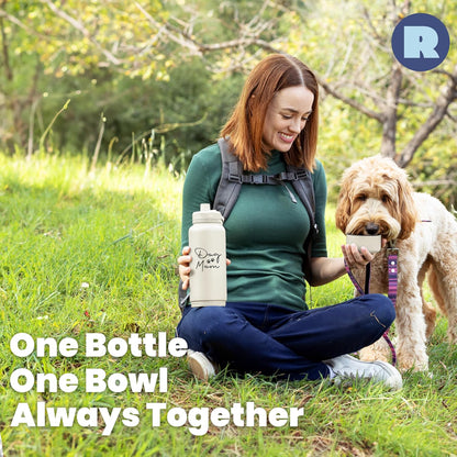 Multi functional pet parent gift item showing the full assembly of the thirty two ounce bottle.