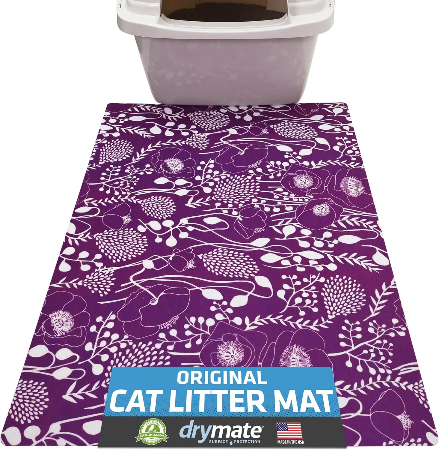 Packaging details of the authentic USA imported Drymate original cat litter box mat.