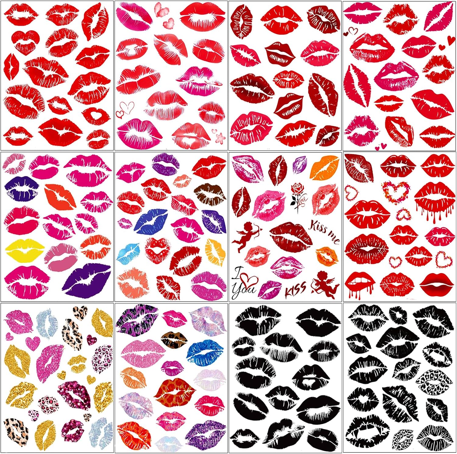 Accio 180 piece Valentine's Day lip temporary tattoo collection front view.