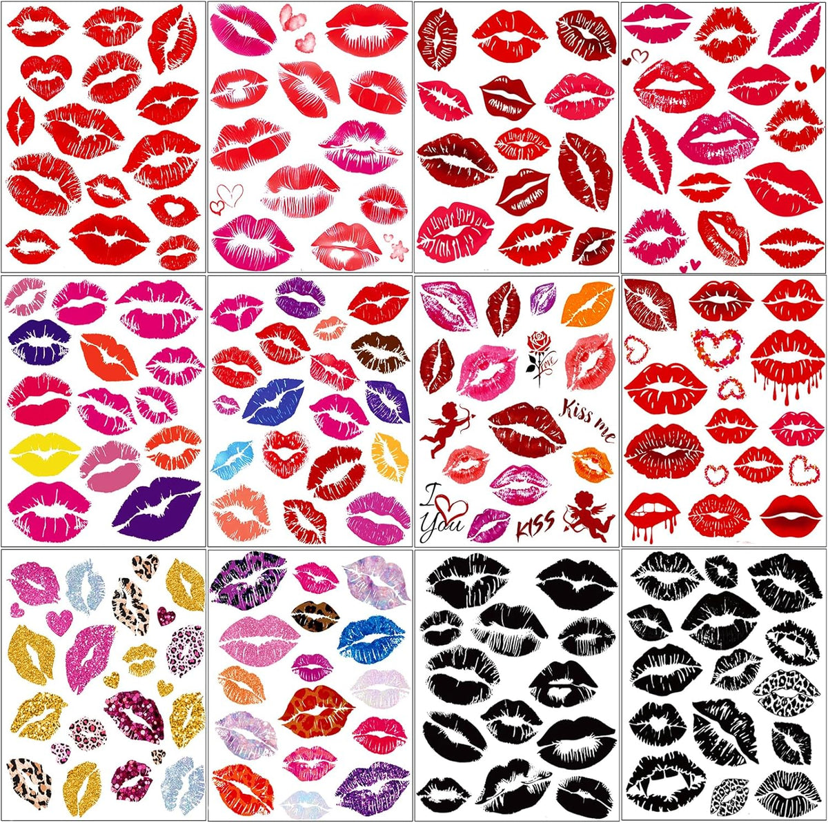 Accio 180 piece Valentine's Day lip temporary tattoo collection front view.