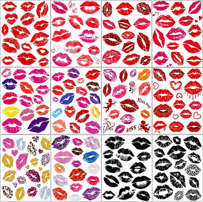 Accio 180 piece Valentine's Day lip temporary tattoo collection front view.