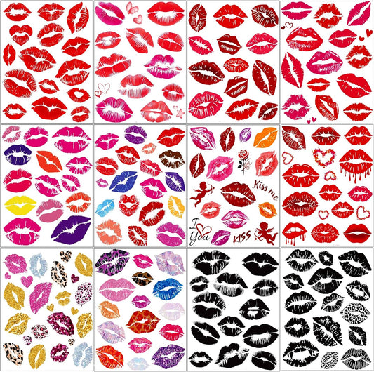 Accio 180 piece Valentine's Day lip temporary tattoo collection front view.