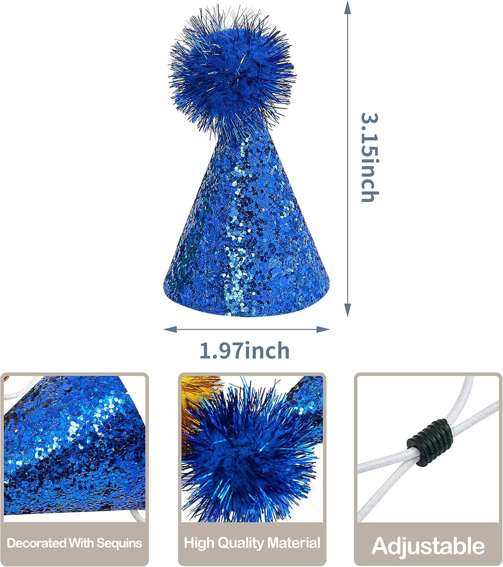 Colorful sequined party hats for puppies and kittens