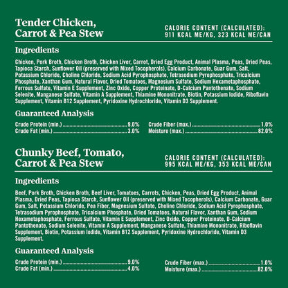 Grain free chicken carrot and pea stew can nutritional facts label