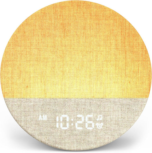 Dreamegg Sunrise 1 alarm clock front view with fabric finish.