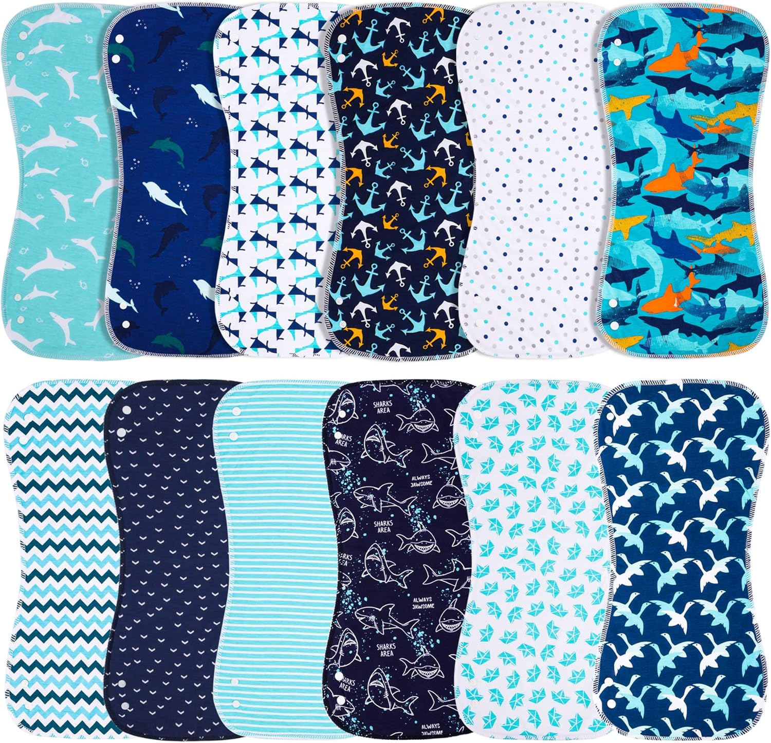 Benoxine 2-in-1 baby burp cloths and bibs 12-pack front view
