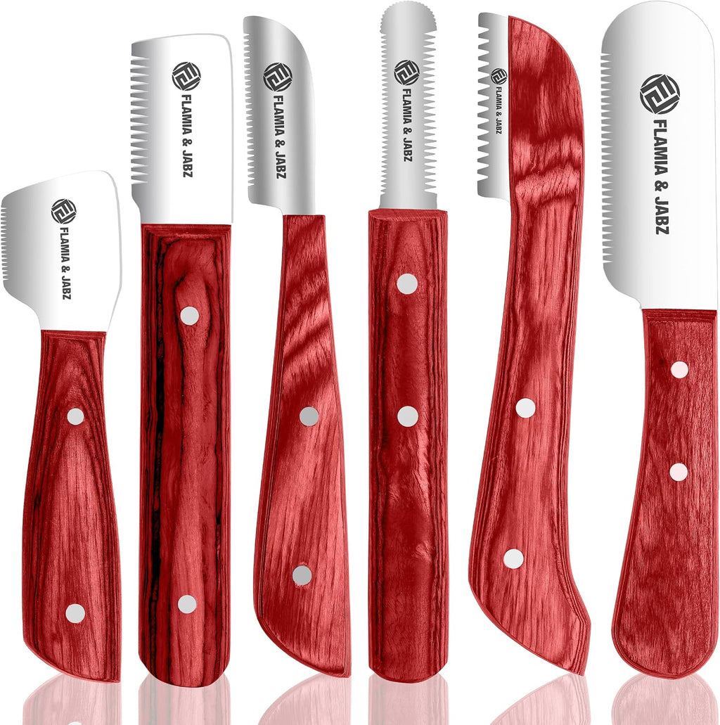 FLAMIA & JABZ FJ Professional Stripping Knife kit (6 pieces set) for Dogs & Pets, Wooden Handle Grip with Stainless Steel Blade (Right handed) (Blue) - Image 13