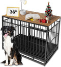 Petmystify dog crate topper front view showing premium walnut wood grain finish on 36 inch kennel