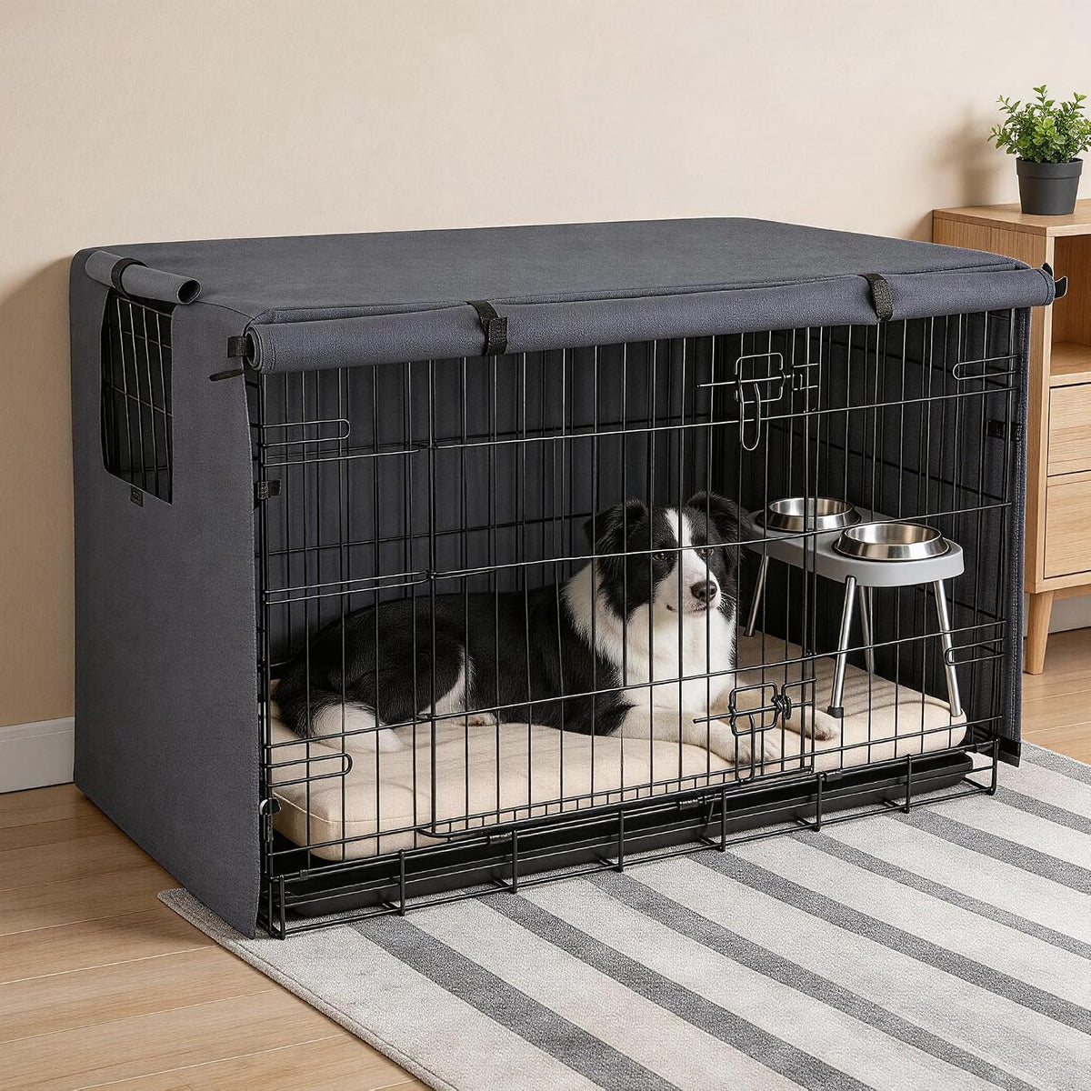 Pawise large dog cage cover in grey color side ventilation view