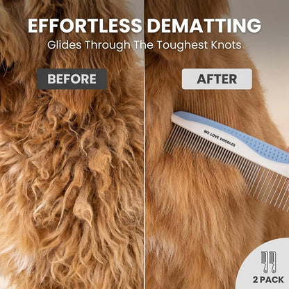 We Love Doodles dual piece dematting set used for professional home grooming