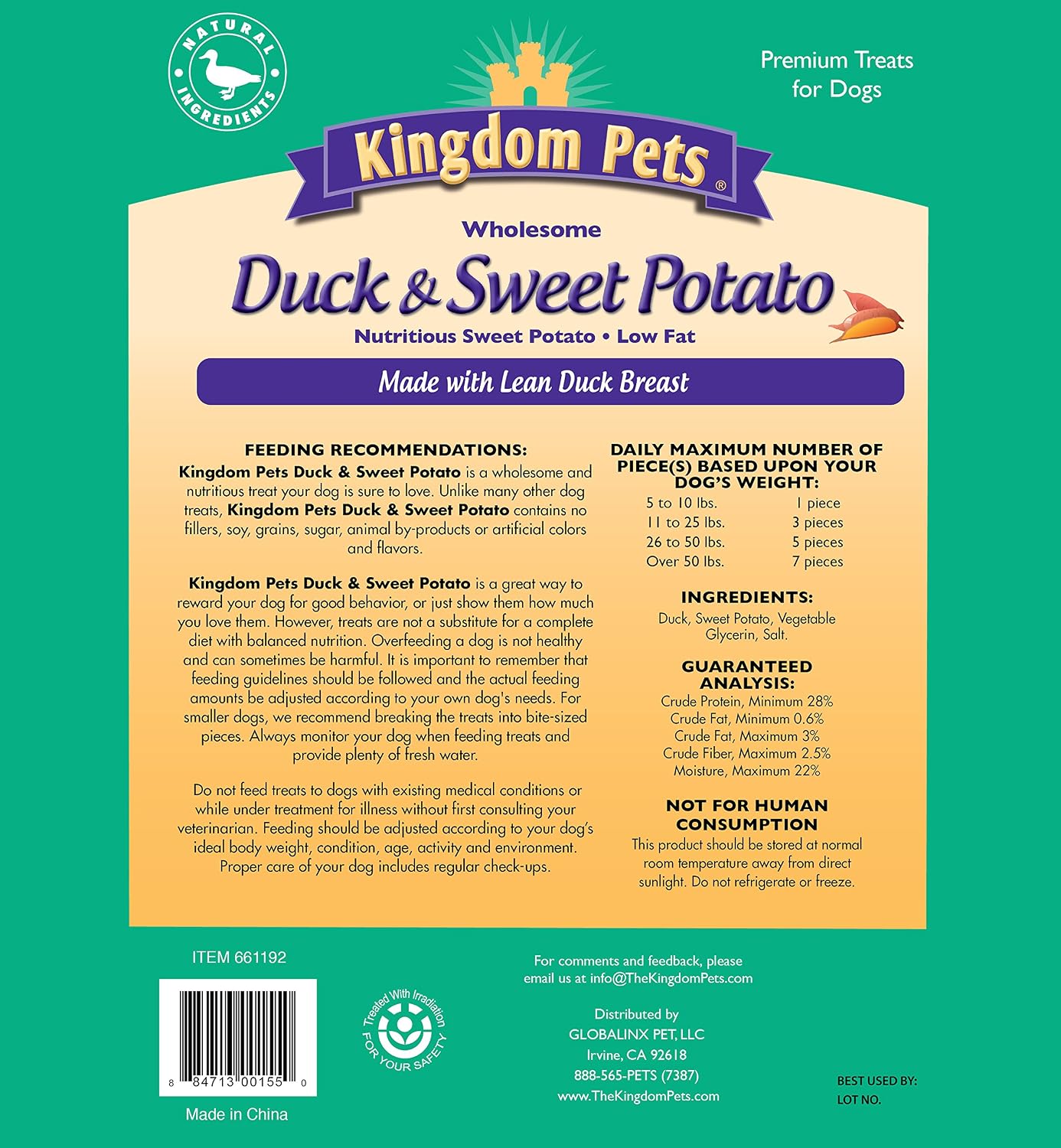 Close up of Kingdom Pets duck jerky dog treats