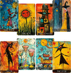Qymagicz Graffiti Tarot Deck front view showcasing vibrant modern street art cartoon illustrations on seventy eight cards.