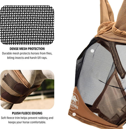 Adjustable touch strap detail on equine fly mask