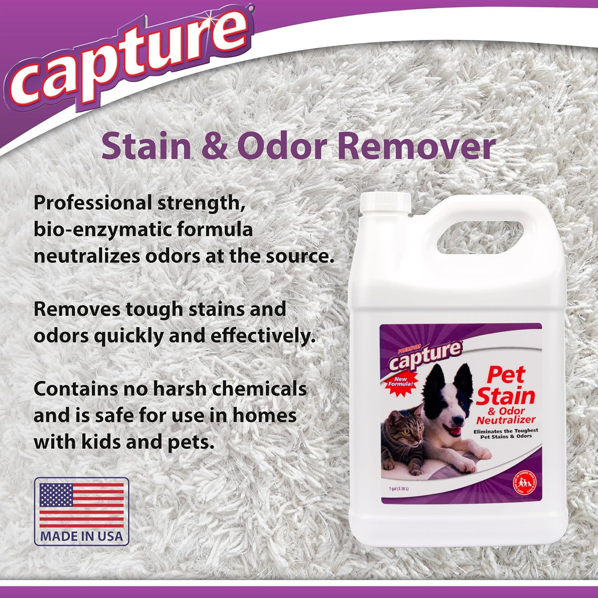 Side view of Capture Pet Stain and Odor Neutralizer 1 Gallon