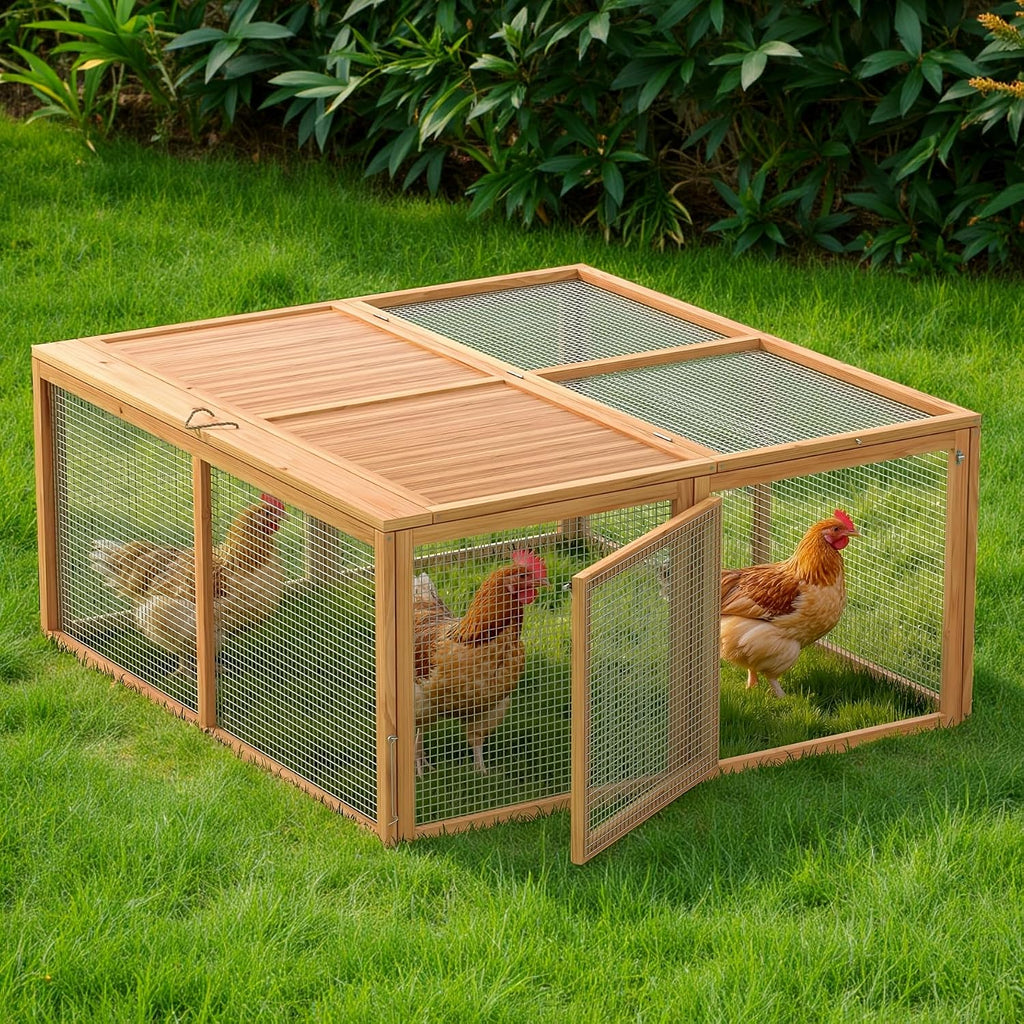 Chicken Coop Run Rabbit Cage No Assembly Portable Chicken Run Bunny House with Top & Side Opening Doors,Outdoor Small Animal Playpen Wooden Chicken Brooder Box Guinea Pig Cage 45"x 42"x 20" - Image 1