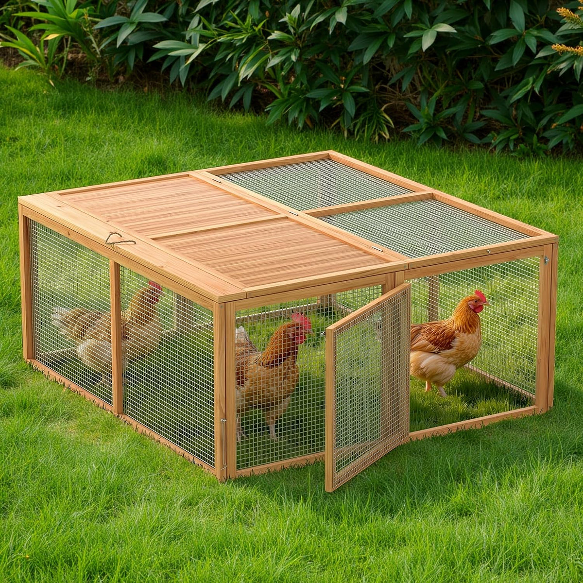 Chicken Coop Run Rabbit Cage No Assembly Portable Chicken Run Bunny House with Top & Side Opening Doors,Outdoor Small Animal Playpen Wooden Chicken Brooder Box Guinea Pig Cage 45"x 42"x 20" - Image 1